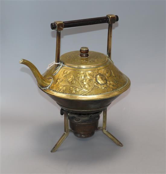 A Victorian embossed brass spirit kettle, in the manner of Dresser overall height 25cm